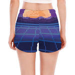 8-Bit Pixel Digital Landscape Print Women's Split Running Shorts