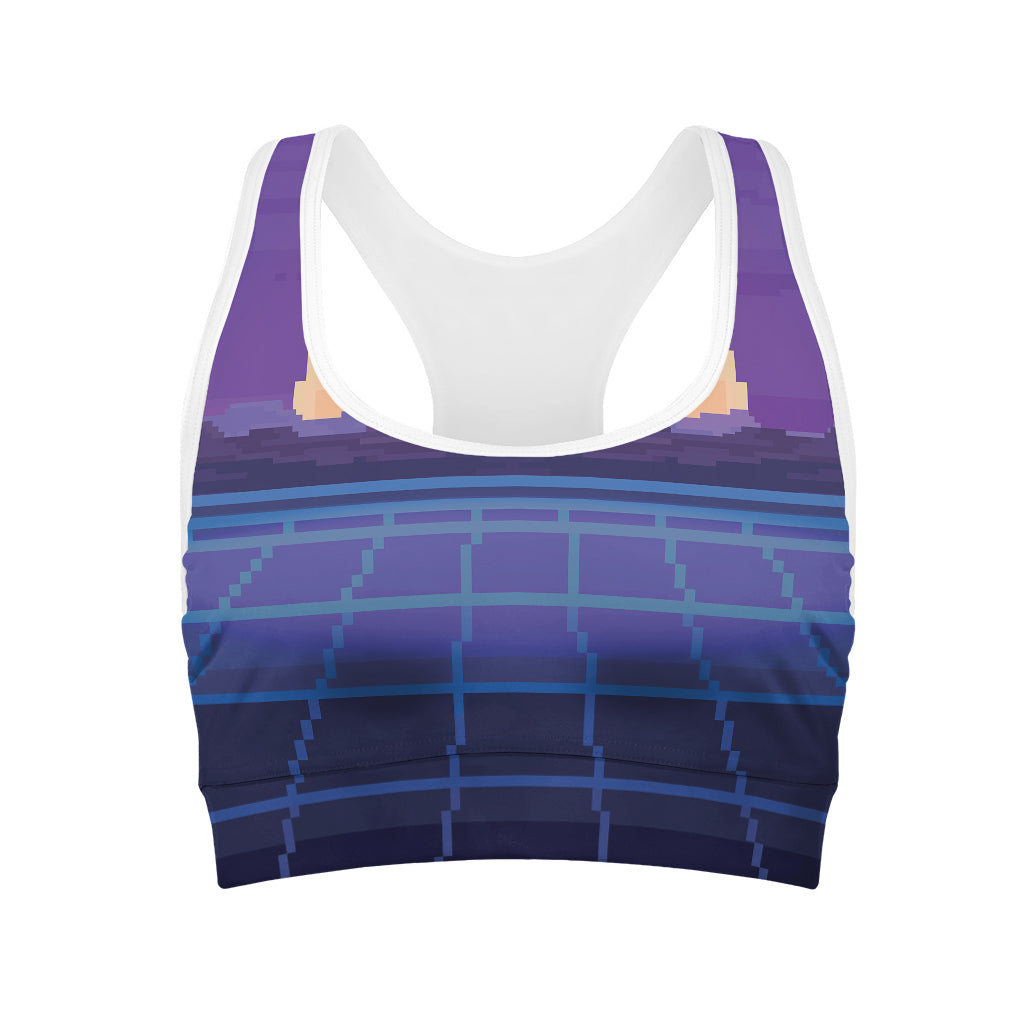 8-Bit Pixel Digital Landscape Print Women's Sports Bra