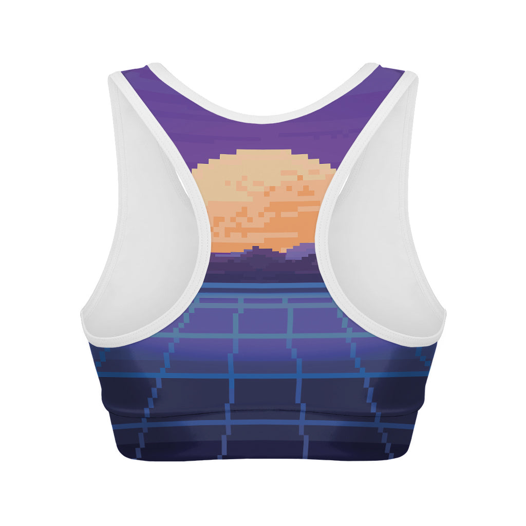 8-Bit Pixel Digital Landscape Print Women's Sports Bra