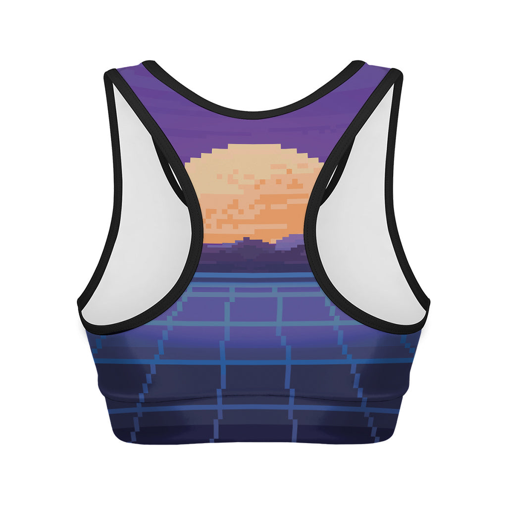 8-Bit Pixel Digital Landscape Print Women's Sports Bra