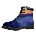 8-Bit Pixel Digital Landscape Print Padded Collar Lace Up Boots