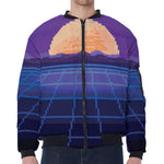 8-Bit Pixel Digital Landscape Print Zip Sleeve Bomber Jacket