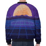 8-Bit Pixel Digital Landscape Print Zip Sleeve Bomber Jacket