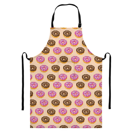 8-Bit Pixel Donut Print Bib Apron With Pocket