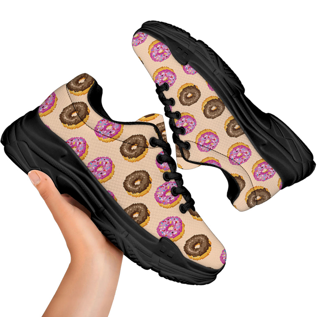 8-Bit Pixel Donut Print Black Chunky Shoes