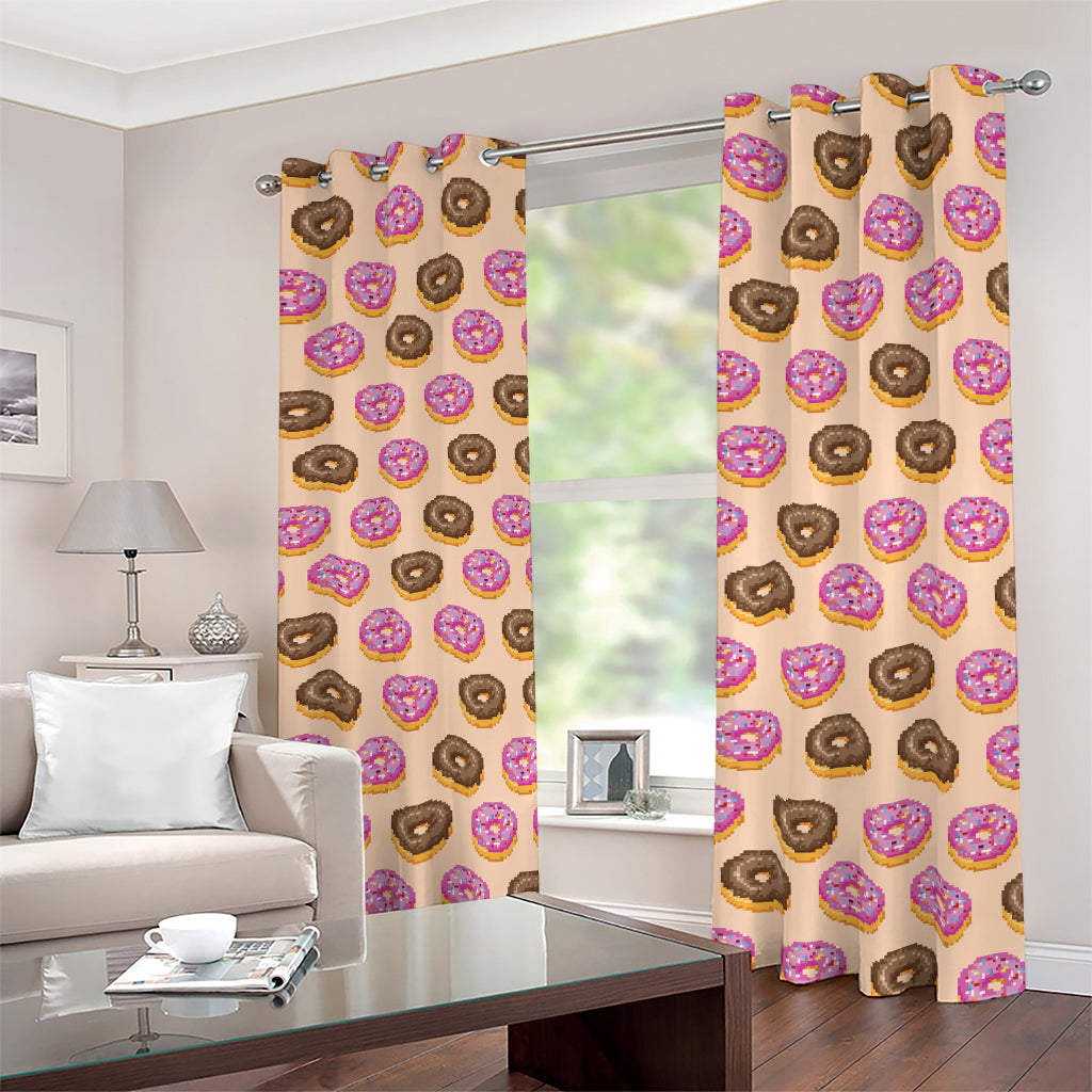 8-Bit Pixel Donut Print Blackout Grommet Curtains