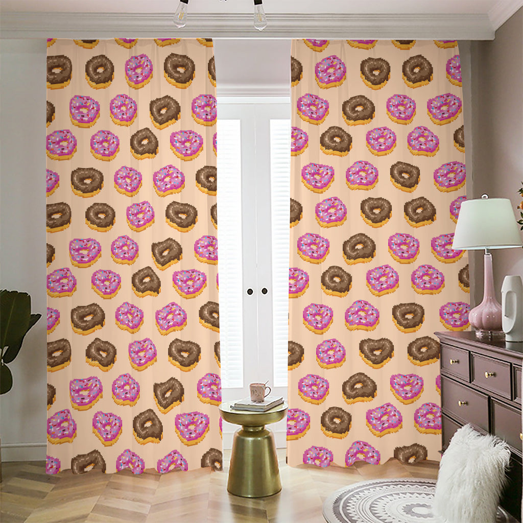 8-Bit Pixel Donut Print Blackout Pencil Pleat Curtains