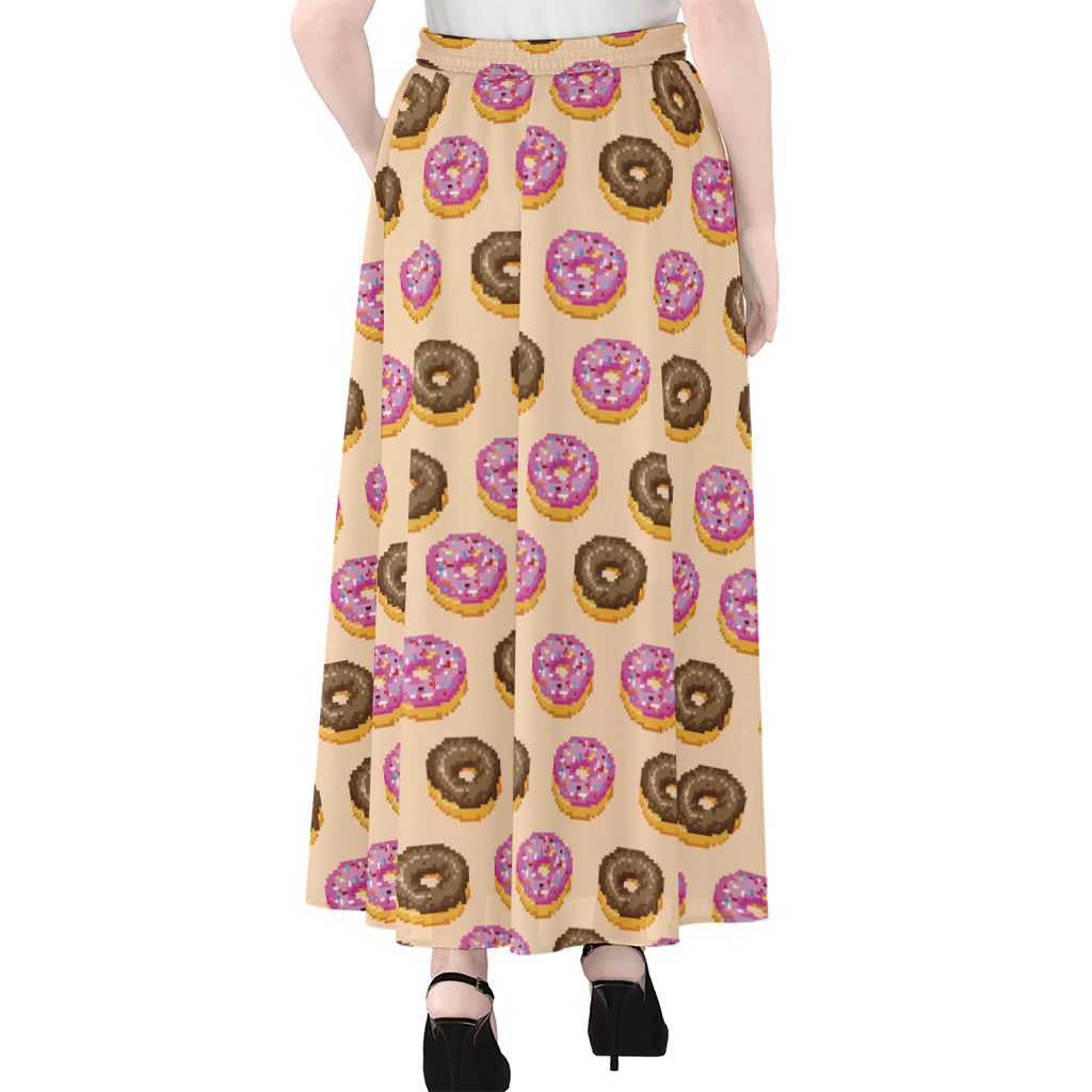 8-Bit Pixel Donut Print Chiffon Maxi Skirt