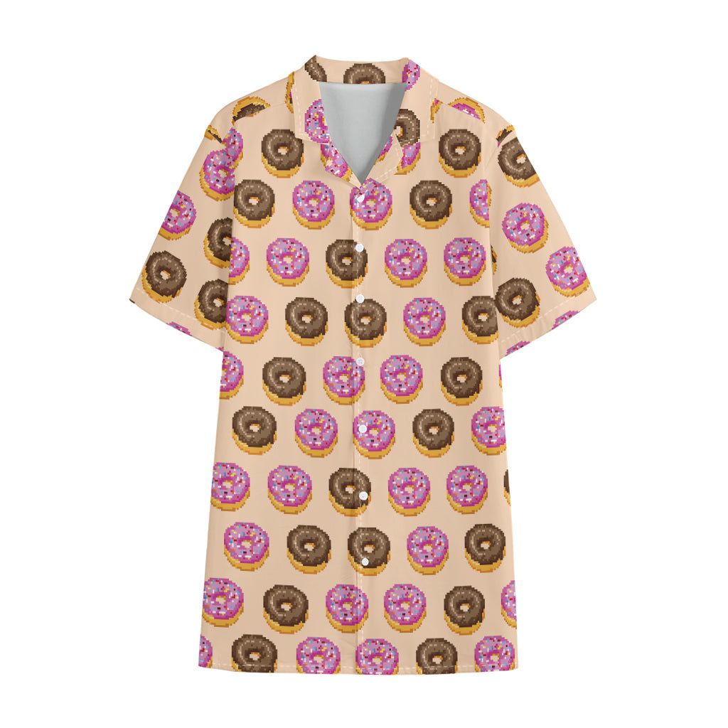 8-Bit Pixel Donut Print Cotton Hawaiian Shirt