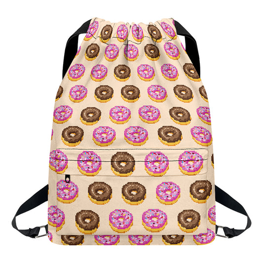 8-Bit Pixel Donut Print Drawstring Backpack