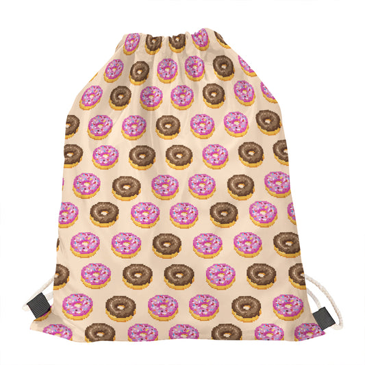 8-Bit Pixel Donut Print Drawstring Bag