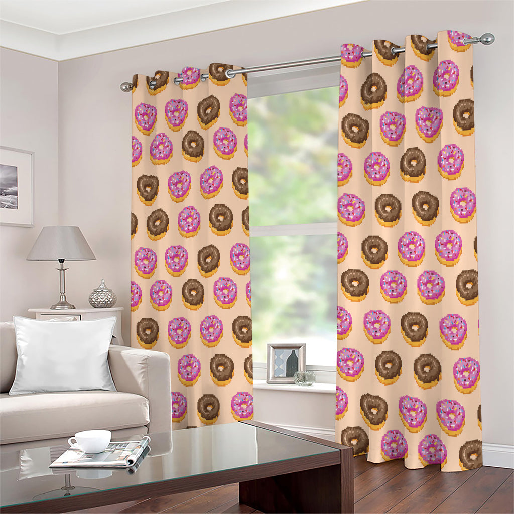 8-Bit Pixel Donut Print Extra Wide Grommet Curtains