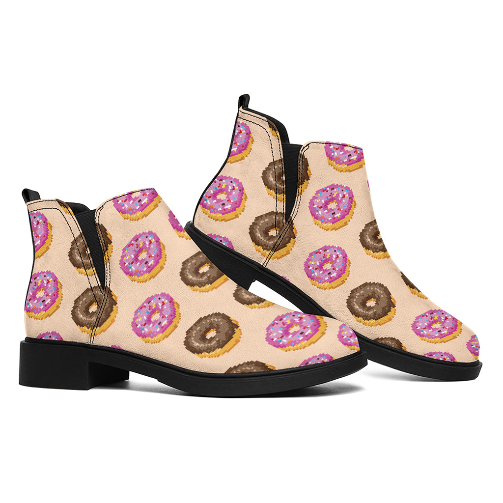 8-Bit Pixel Donut Print Flat Ankle Boots