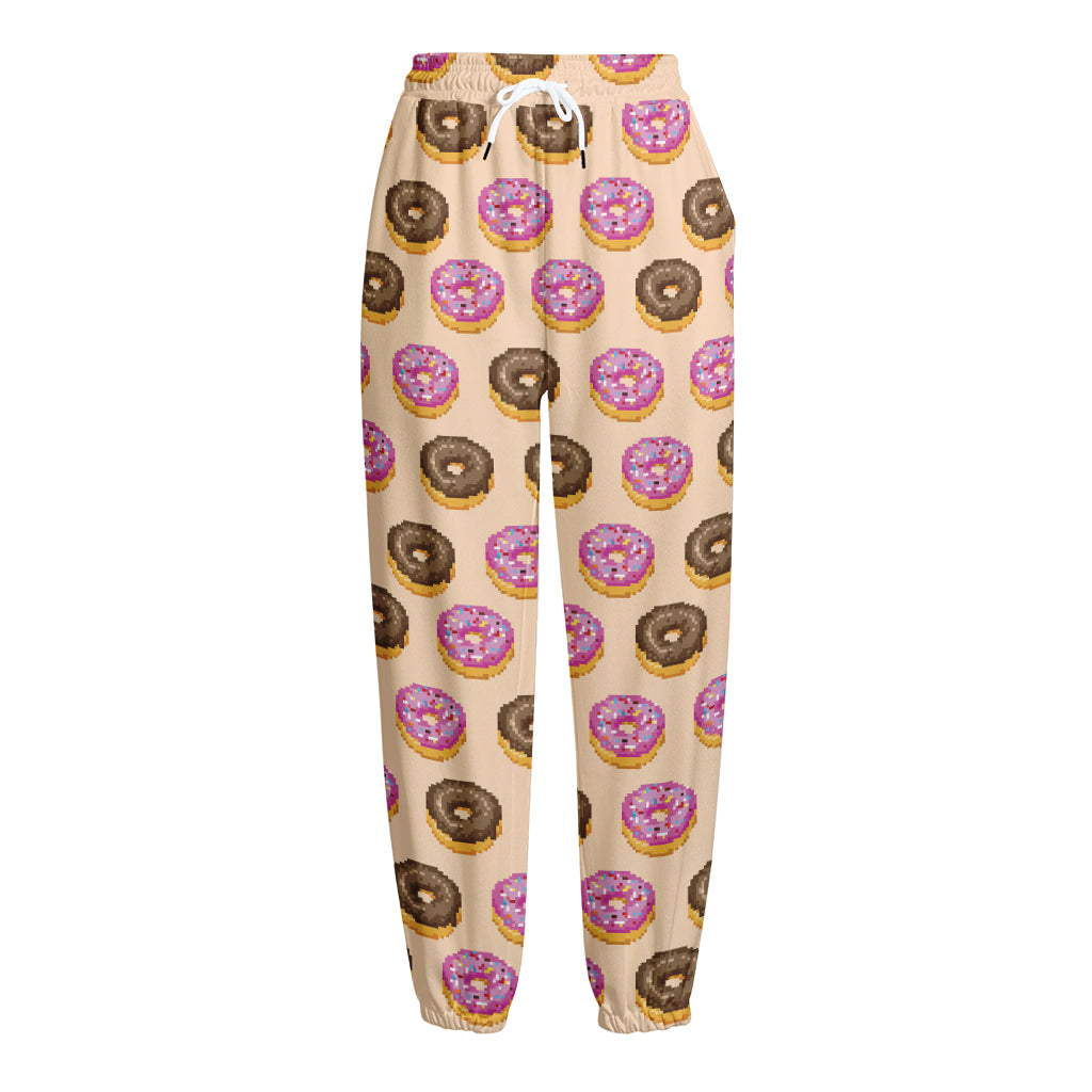 8-Bit Pixel Donut Print Fleece Lined Knit Pants