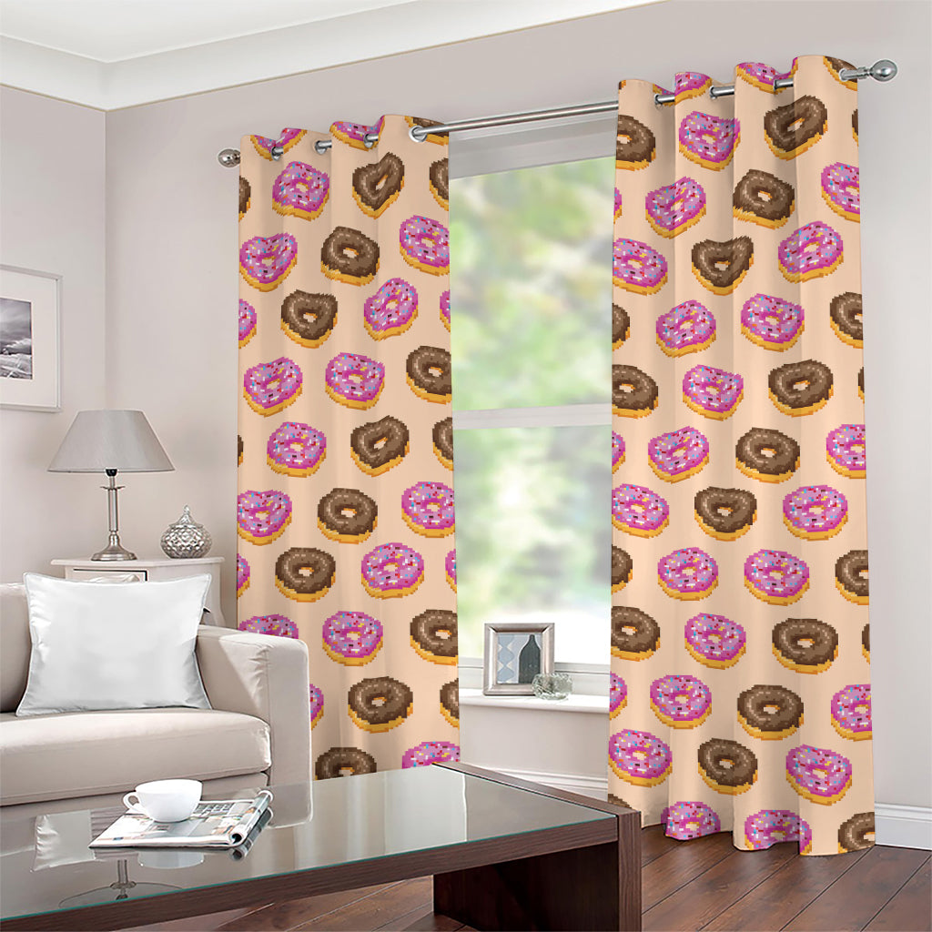 8-Bit Pixel Donut Print Grommet Curtains