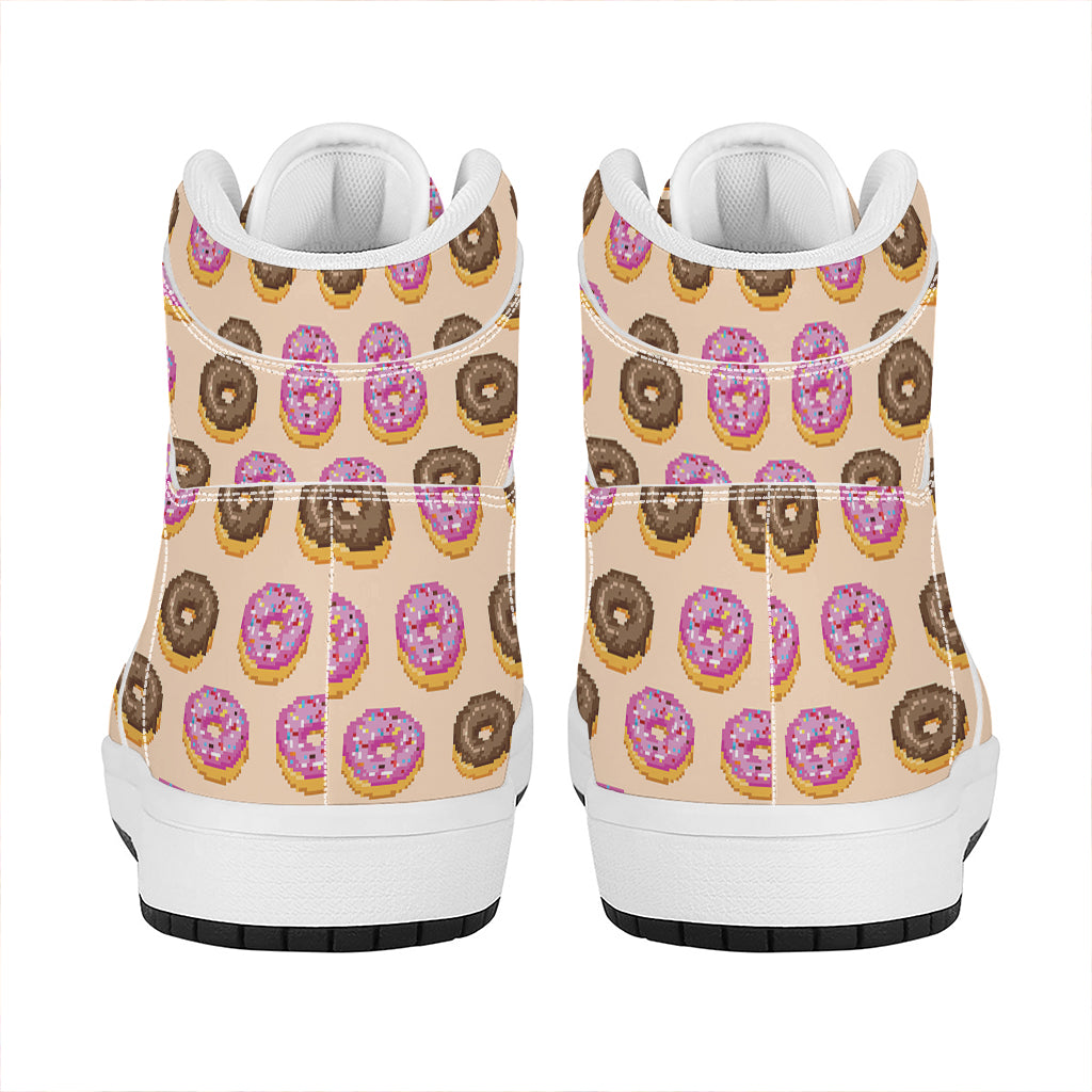 8-Bit Pixel Donut Print High Top Leather Sneakers