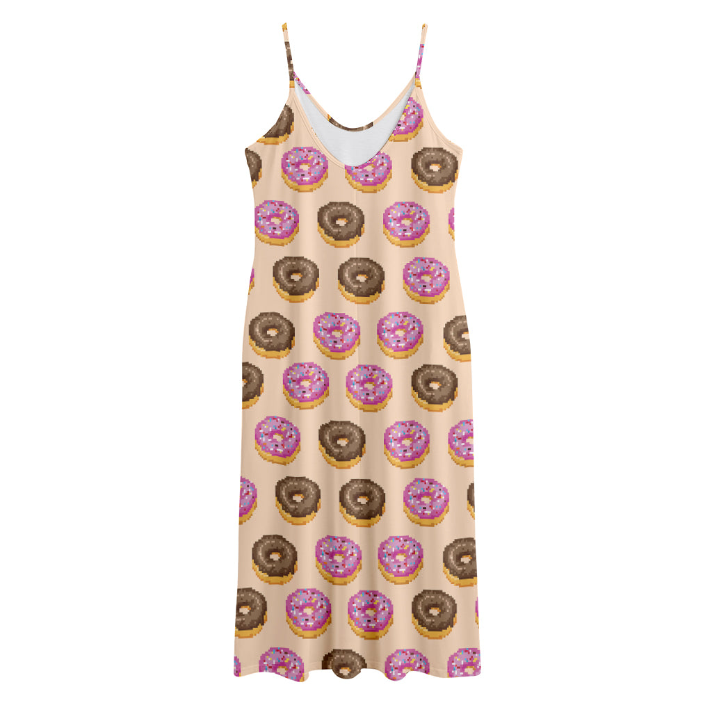 8-Bit Pixel Donut Print Jersey Midi Cami Dress