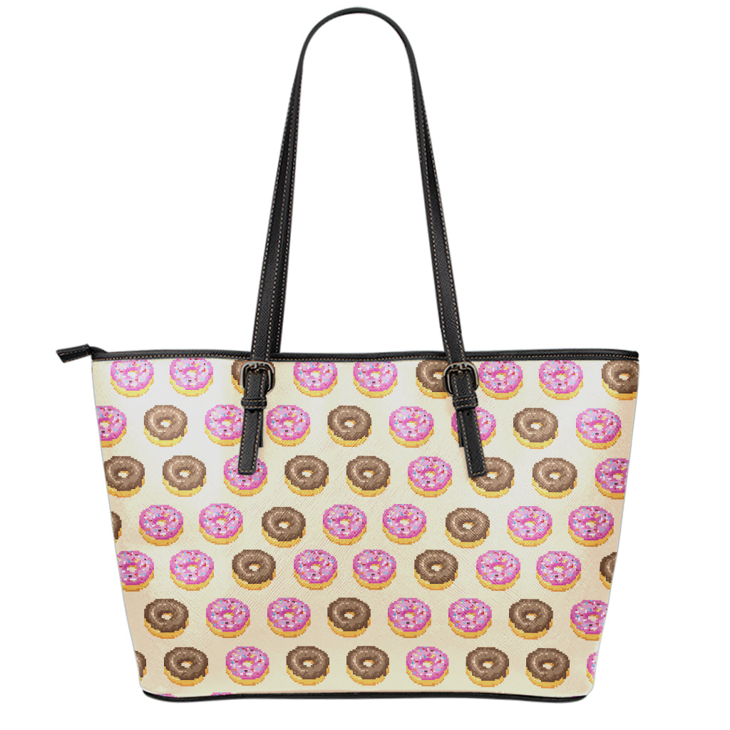 8-Bit Pixel Donut Print Leather Tote Bag