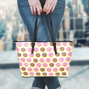 8-Bit Pixel Donut Print Leather Tote Bag