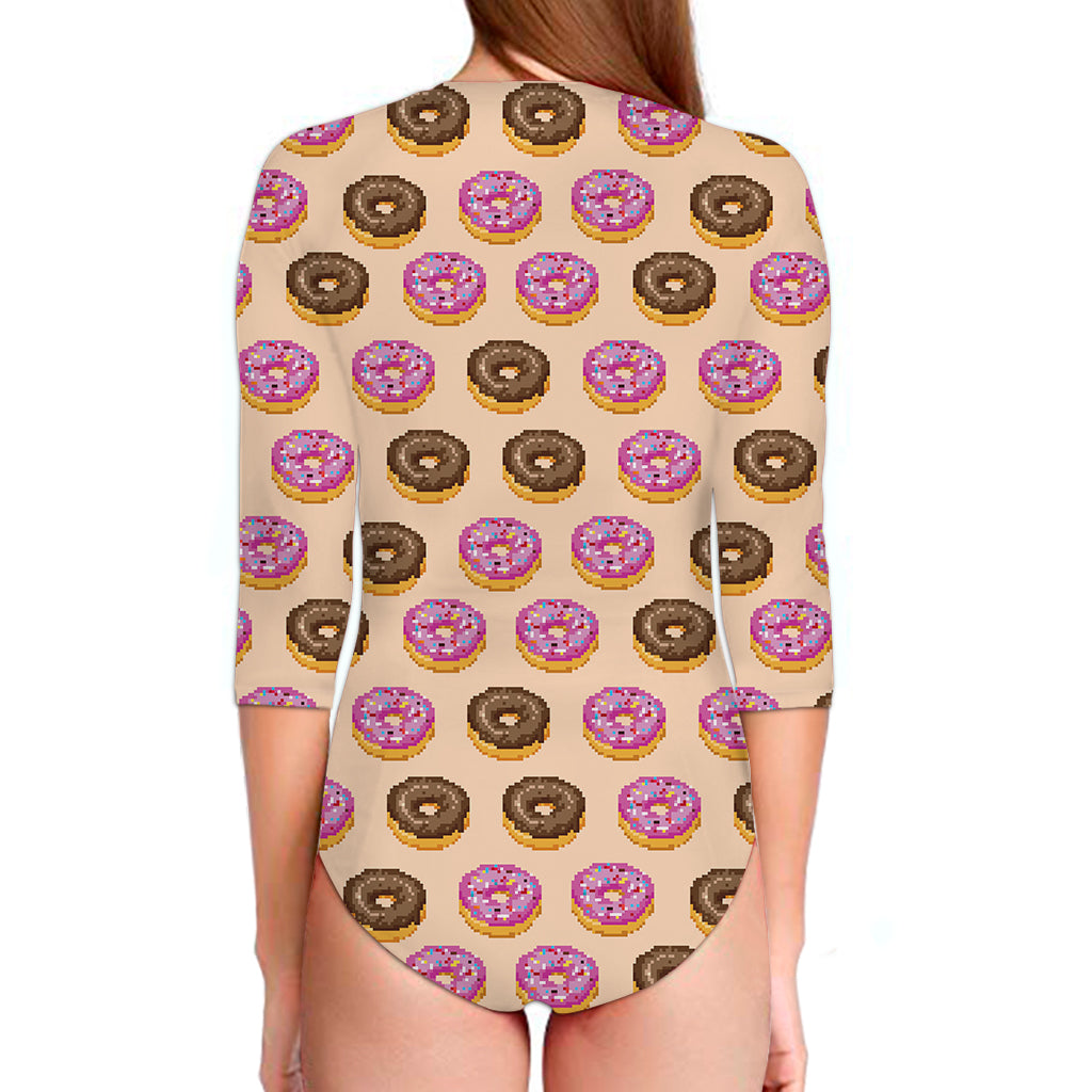 8-Bit Pixel Donut Print Long Sleeve Swimsuit