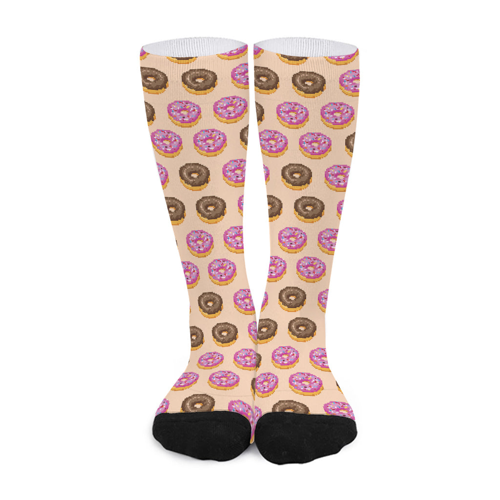 8-Bit Pixel Donut Print Long Socks