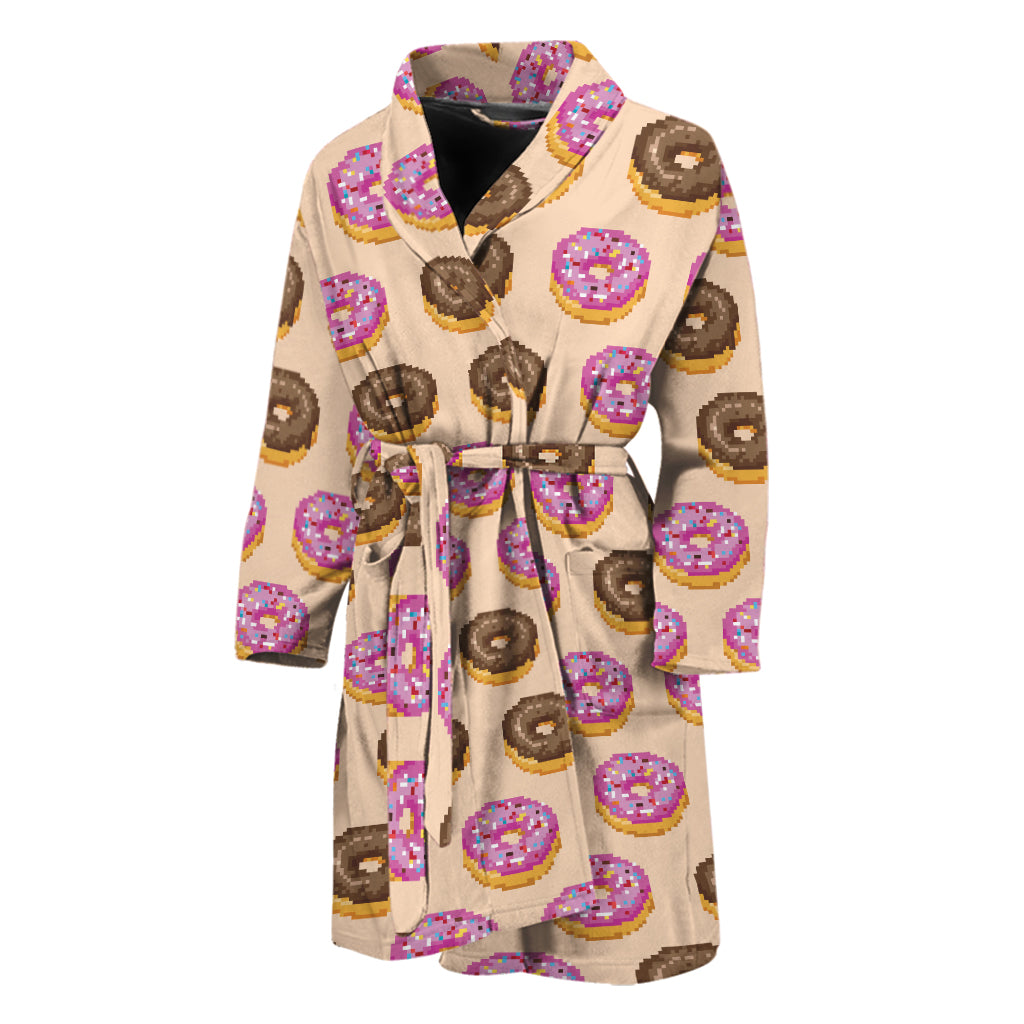 8-Bit Pixel Donut Print Men's Bathrobe