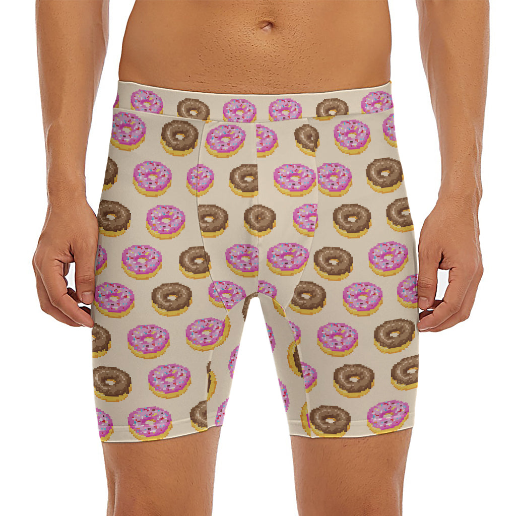 8-Bit Pixel Donut Print Men's Long Boxer Briefs