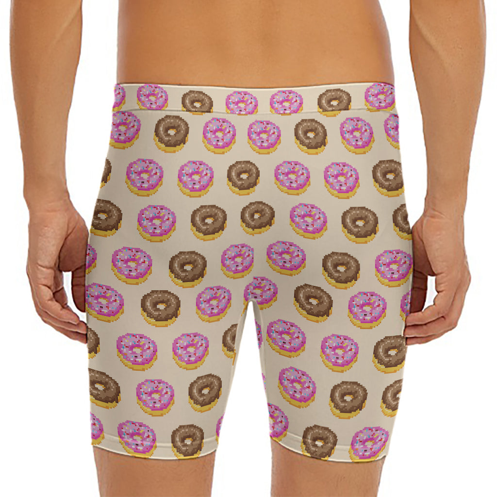 8-Bit Pixel Donut Print Men's Long Boxer Briefs