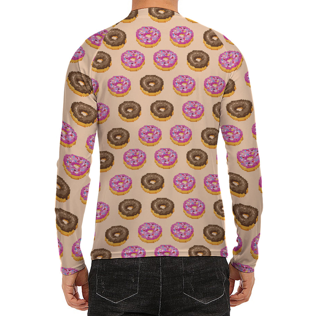 8-Bit Pixel Donut Print Men's Long Sleeve Rash Guard