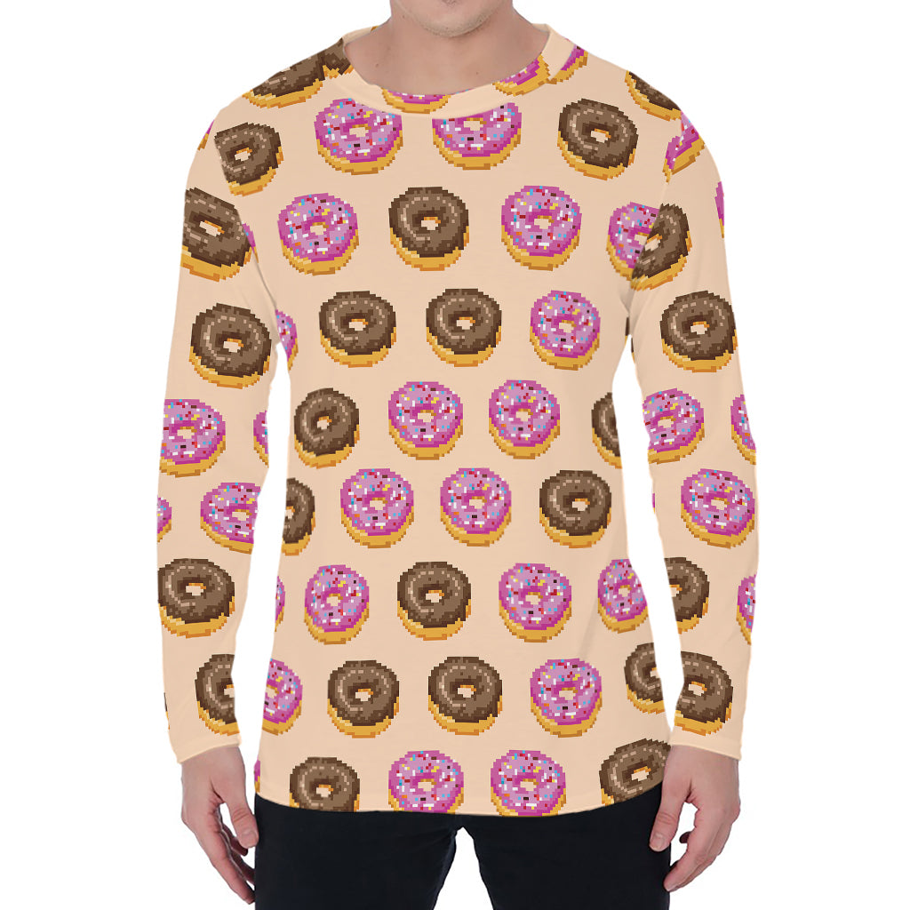 8-Bit Pixel Donut Print Men's Long Sleeve T-Shirt