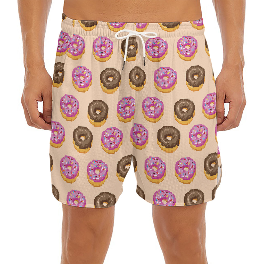 8-Bit Pixel Donut Print Men's Split Running Shorts