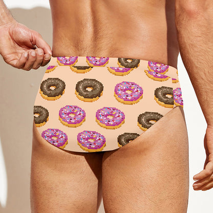 8-Bit Pixel Donut Print Men's Swim Briefs