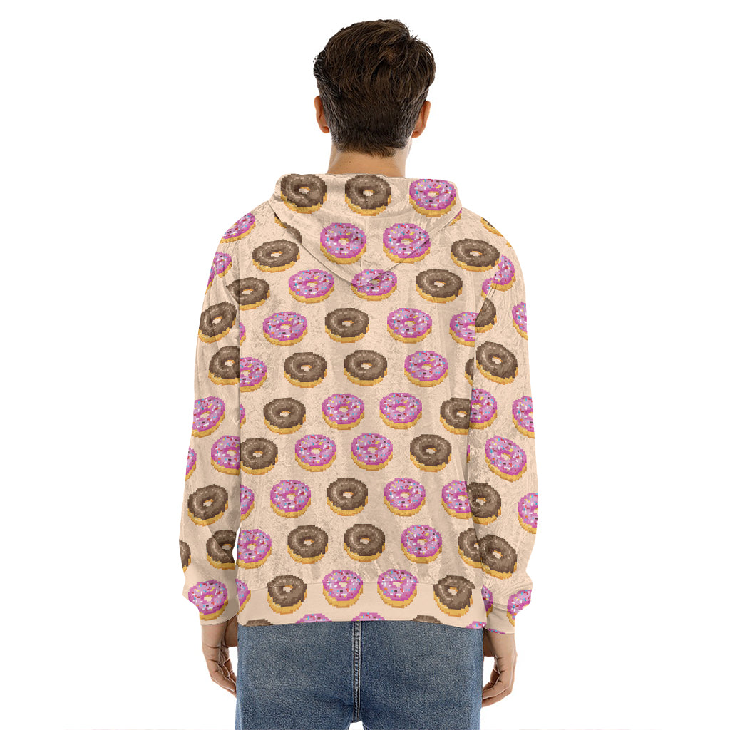 8-Bit Pixel Donut Print Men's Velvet Pullover Hoodie