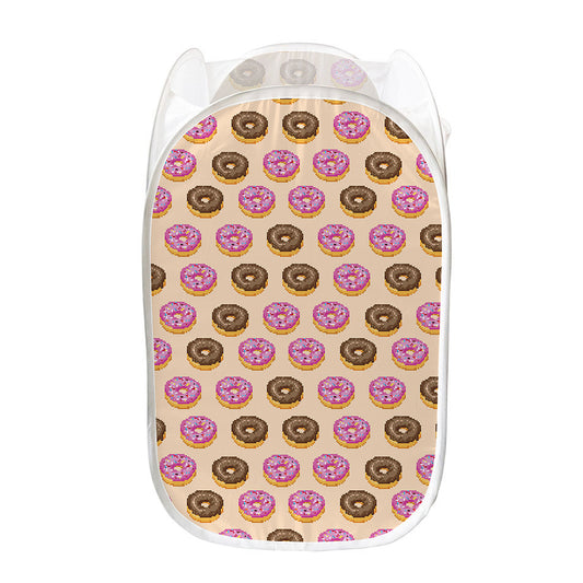 8-Bit Pixel Donut Print Mesh Laundry Hamper