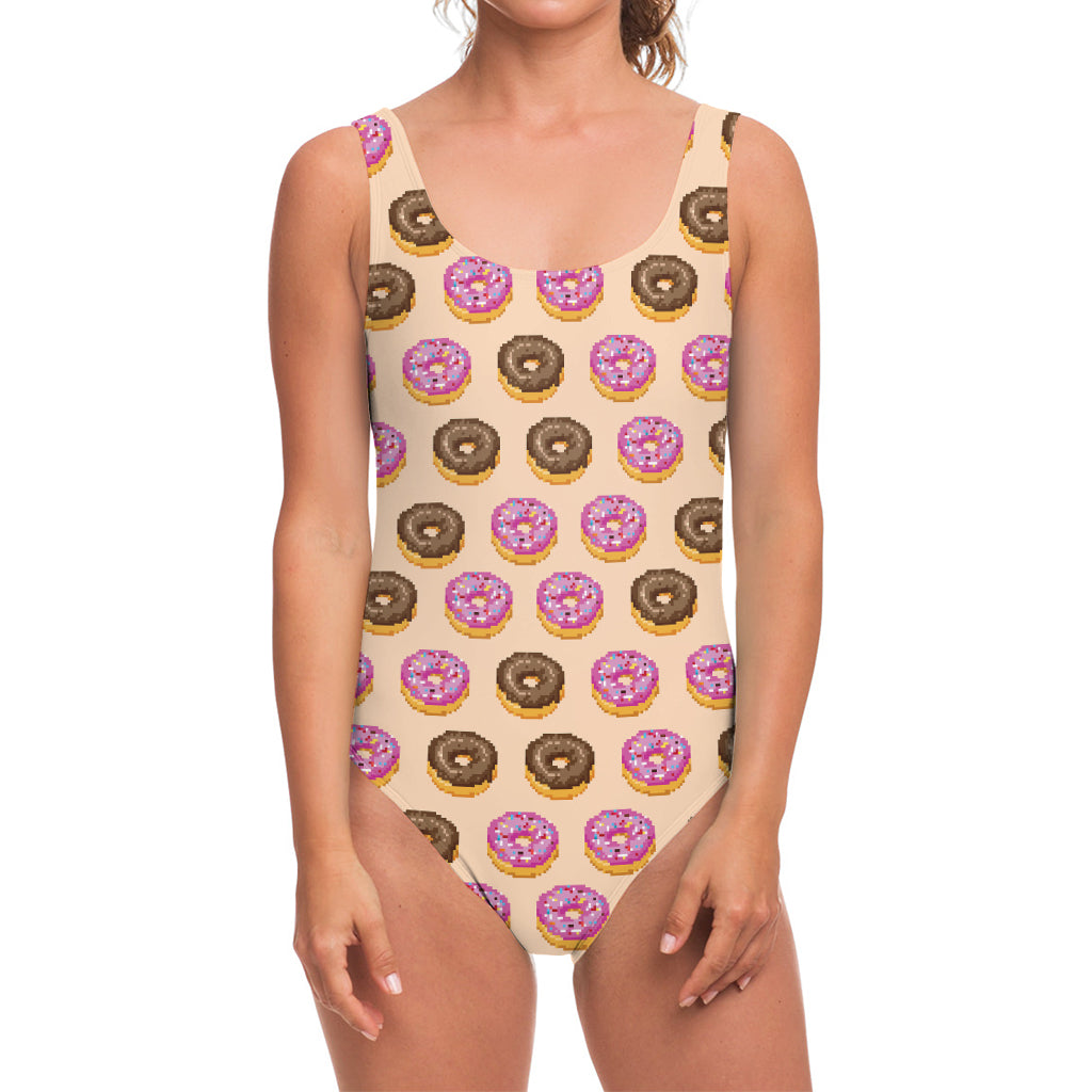 8-Bit Pixel Donut Print One Piece Swimsuit