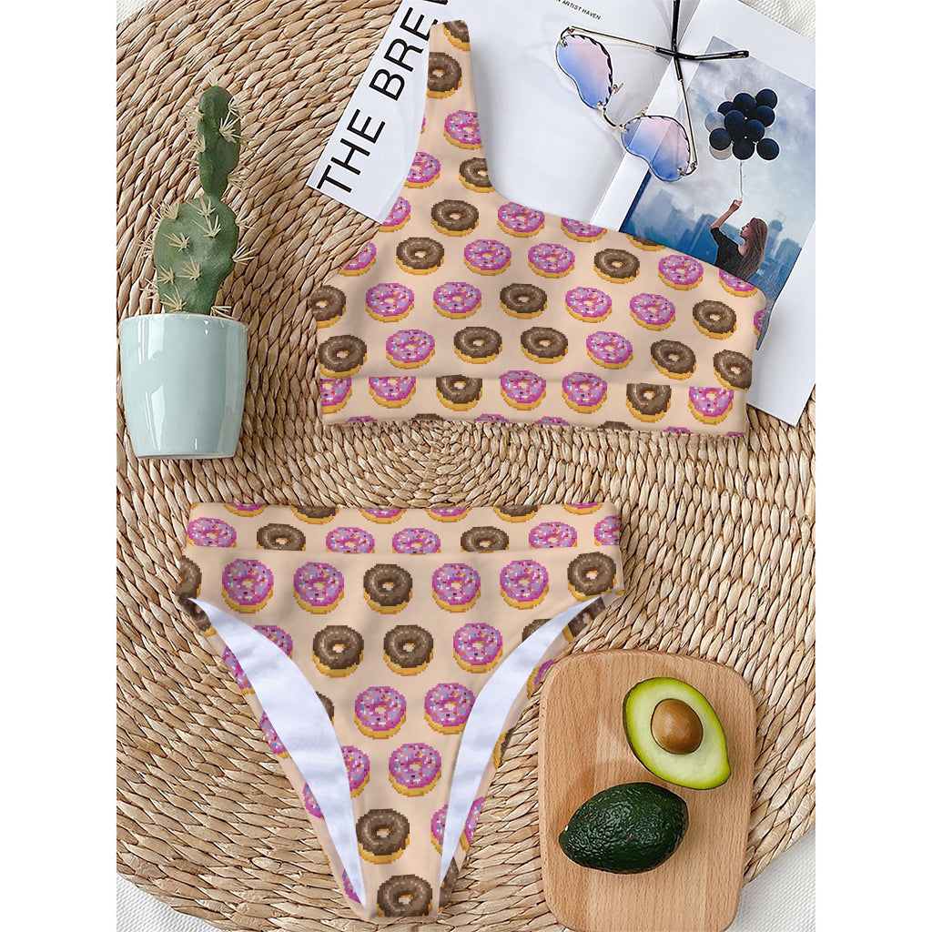 8-Bit Pixel Donut Print One Shoulder Bikini Top