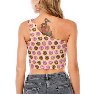 8-Bit Pixel Donut Print One Shoulder Crop Top