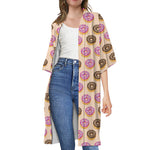 8-Bit Pixel Donut Print Open Front Beach Cover Up