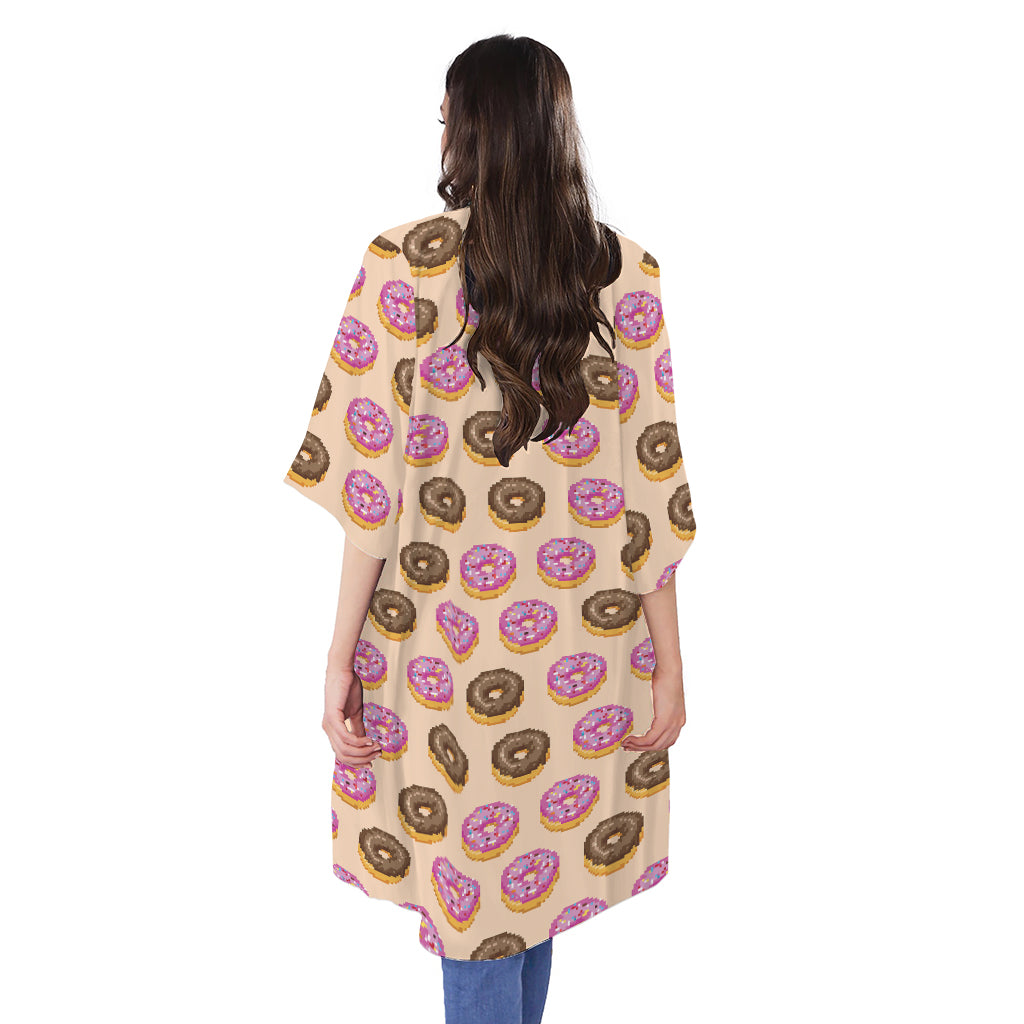 8-Bit Pixel Donut Print Open Front Beach Cover Up