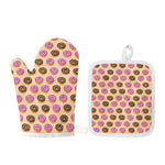 8-Bit Pixel Donut Print Oven Mitt And Pot Holder Set