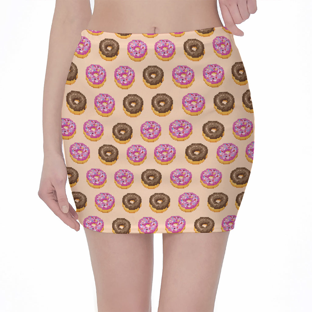 8-Bit Pixel Donut Print Pencil Mini Skirt
