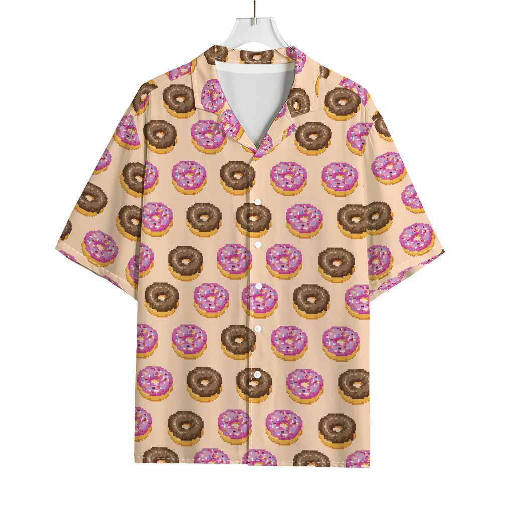 8-Bit Pixel Donut Print Rayon Hawaiian Shirt