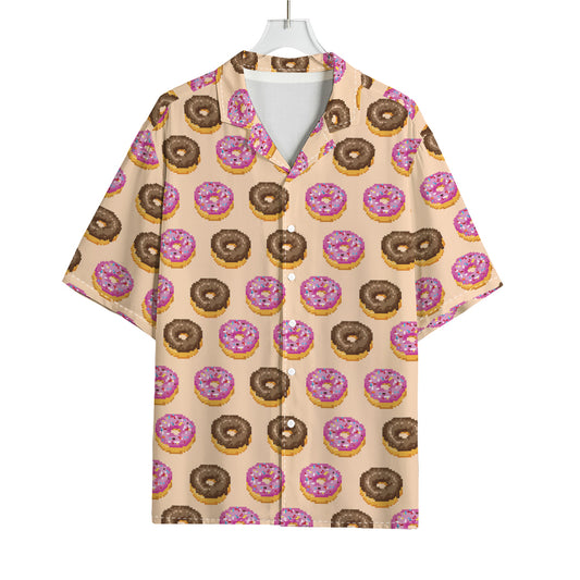 8-Bit Pixel Donut Print Rayon Hawaiian Shirt