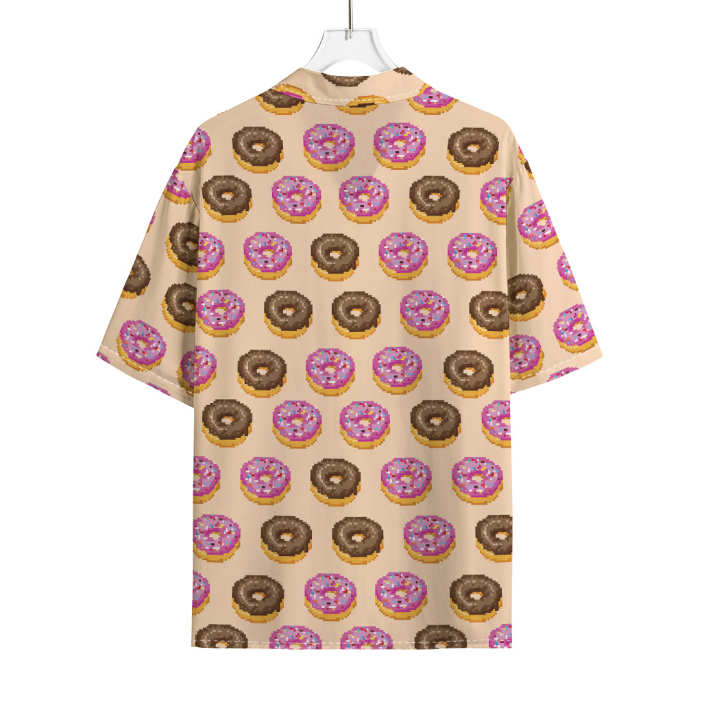 8-Bit Pixel Donut Print Rayon Hawaiian Shirt