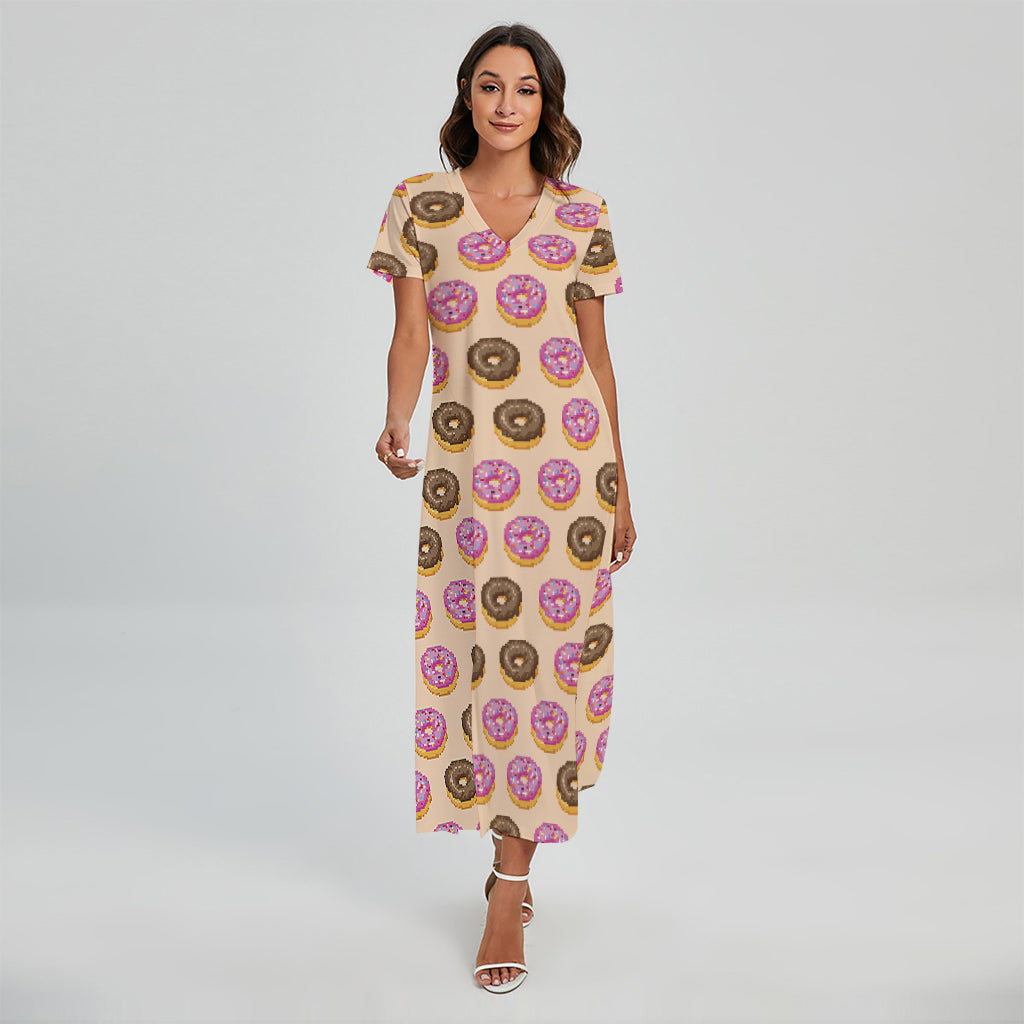 8-Bit Pixel Donut Print Short Sleeve Maxi Dress