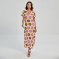 8-Bit Pixel Donut Print Short Sleeve Maxi Dress