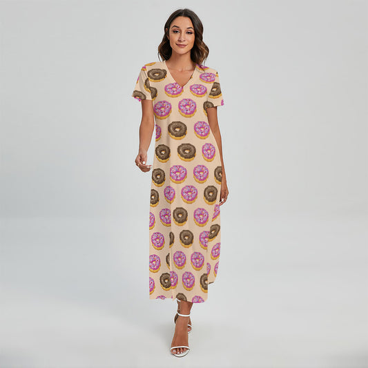 8-Bit Pixel Donut Print Short Sleeve Maxi Dress