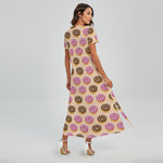 8-Bit Pixel Donut Print Short Sleeve Maxi Dress