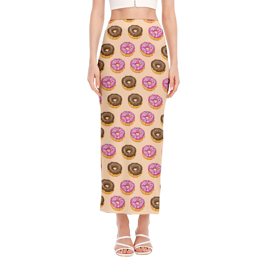 8-Bit Pixel Donut Print Side Slit Maxi Skirt