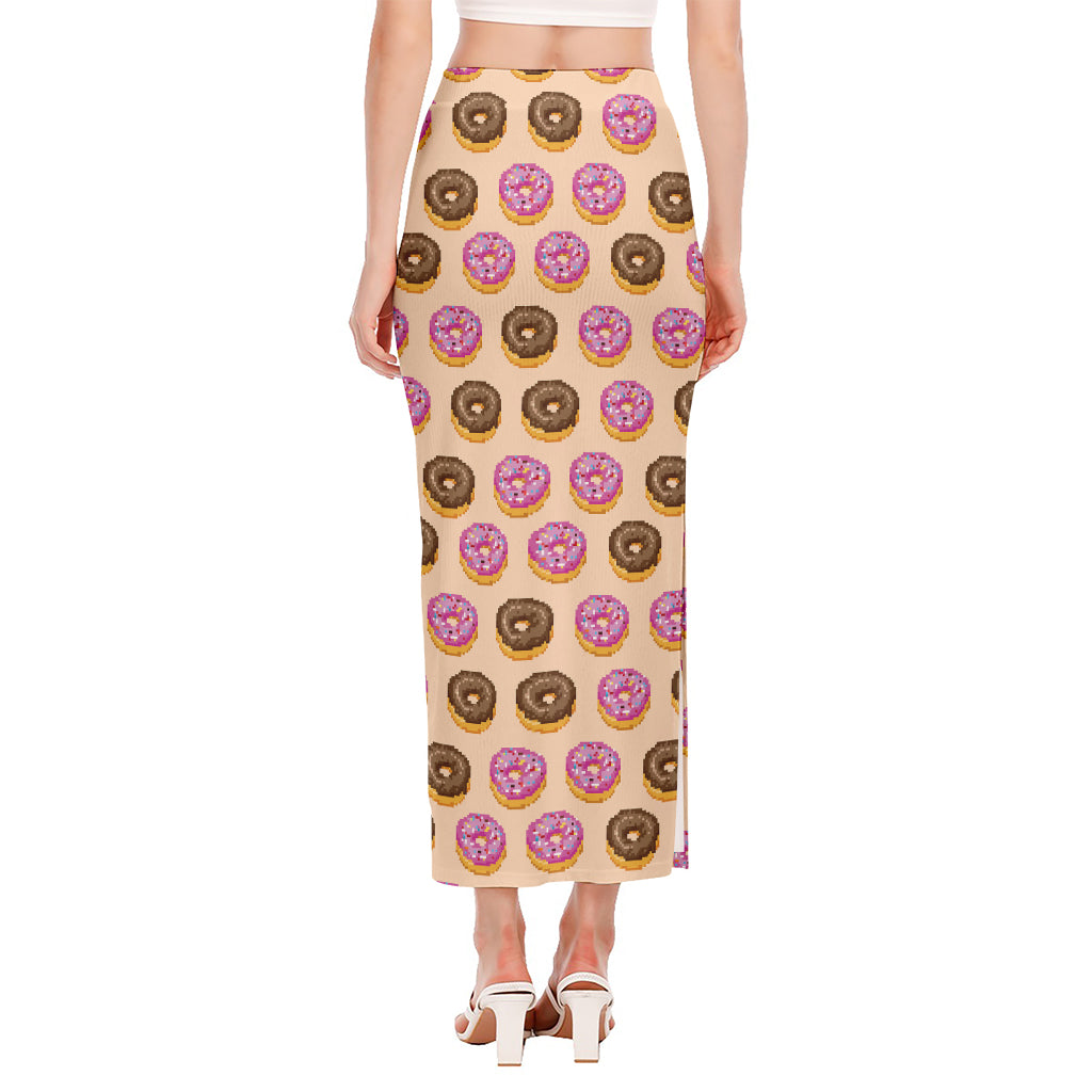 8-Bit Pixel Donut Print Side Slit Maxi Skirt